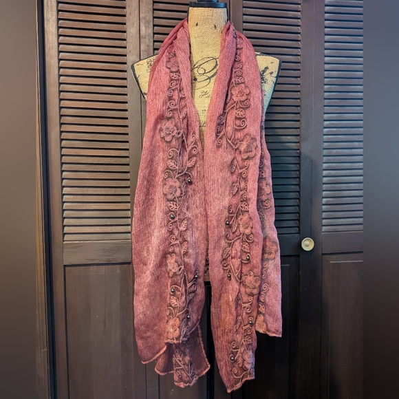 Blarney Woollen Mills Accessories - Embroidered Pink Scarf From Ireland